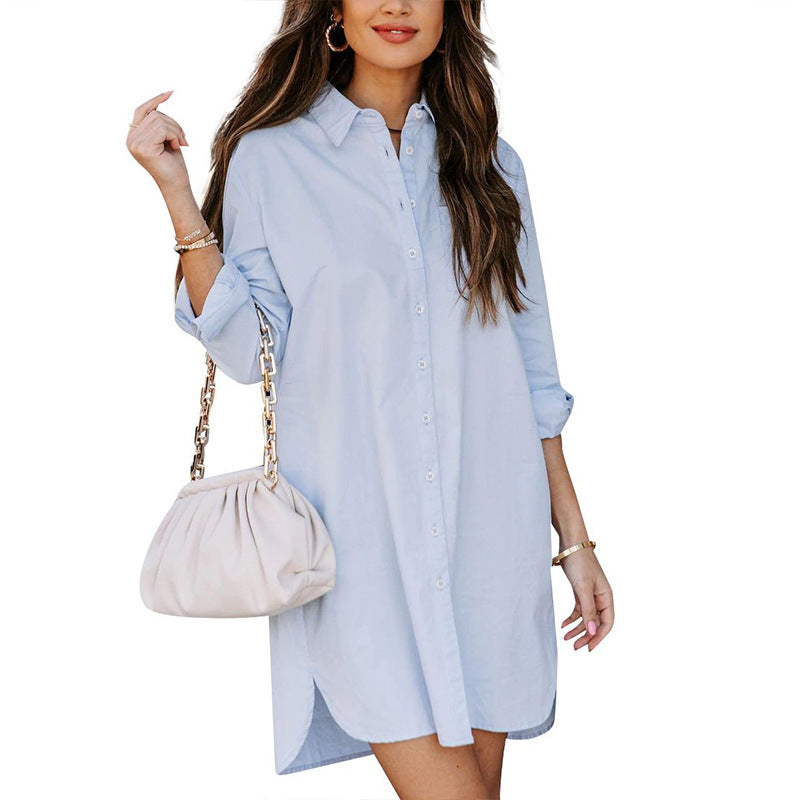 Damen Hemdblusenkleid mit praktischen Taschen und abgerundetem Saum R&B