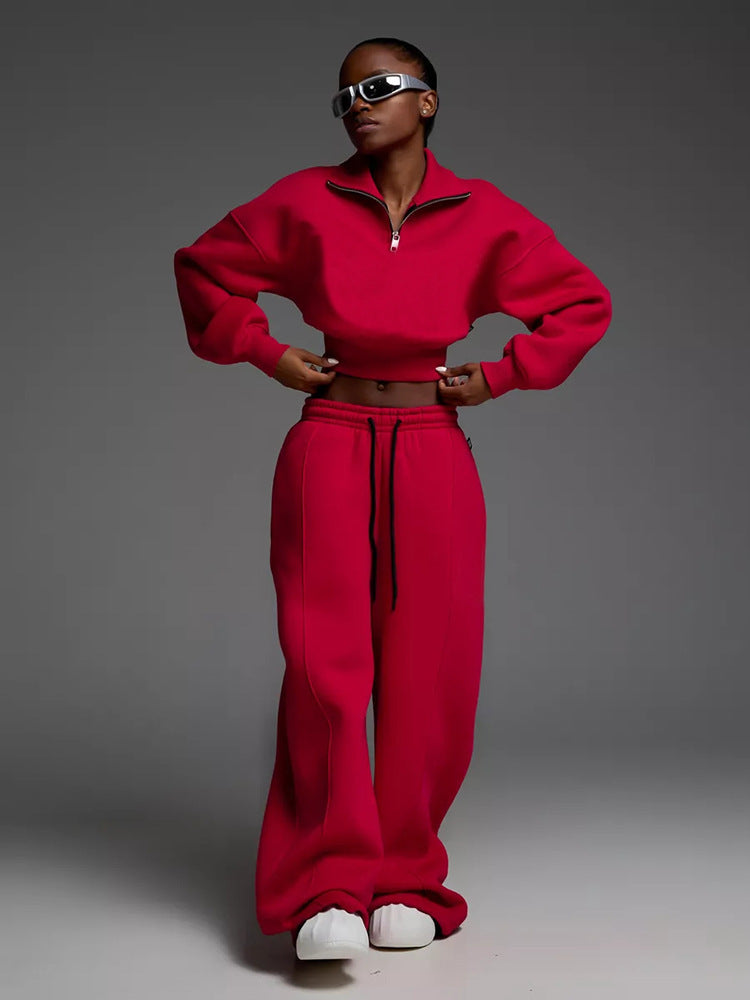 Damen lässiges und oversized Sweatset mit Reißverschluss R&B