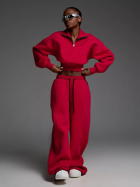 Damen lässiges und oversized Sweatset mit Reißverschluss R&B