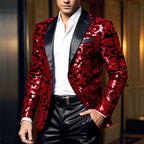 Herren eleganter Pailletten-Blazer im luxuriösen floralem Design R&B