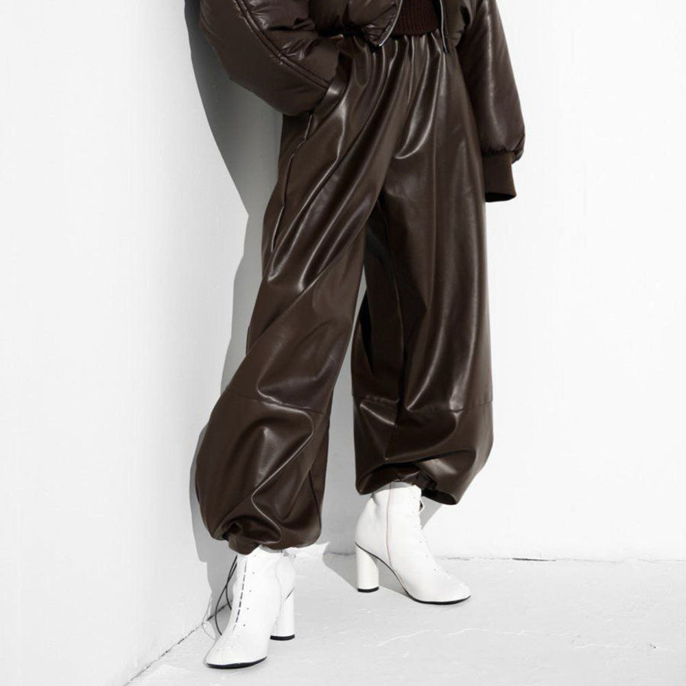 Damen Modische Kunstlederhose mit elastischem Bund R&B