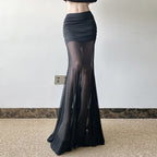 Damen Maxi-Rock mit transparentem Chiffon und gerafft Bund R&B