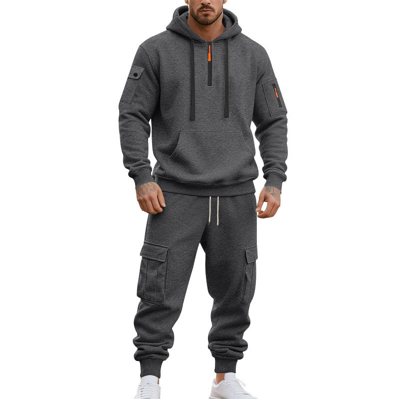 Herren nan technischer Cargo-Jogginganzug mit Halbzip, Kapuze und Mehrfachtaschen R&B