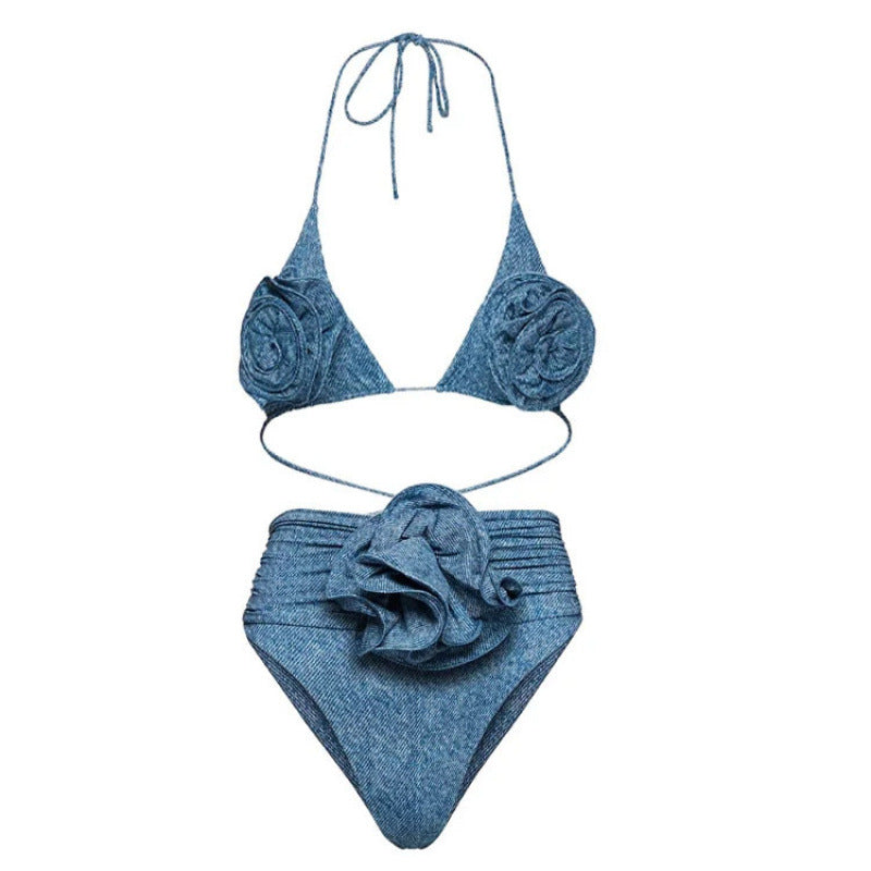 Damen Triangel-Bikini-Set mit floralem Design und elegantem Wickelrock R&B
