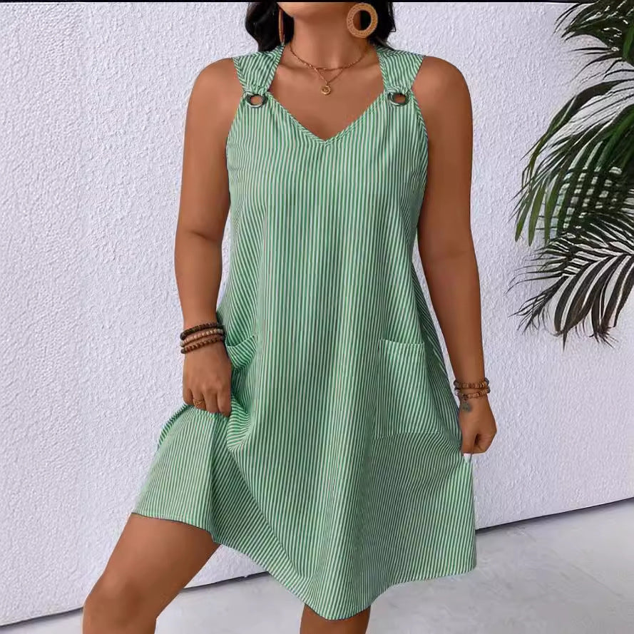 Damen Freizeitkleid mit schmalen Trägern und praktischen Taschen R&B