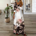 Damen Maxikleid mit floralem Design und V-Ausschnitt R&B