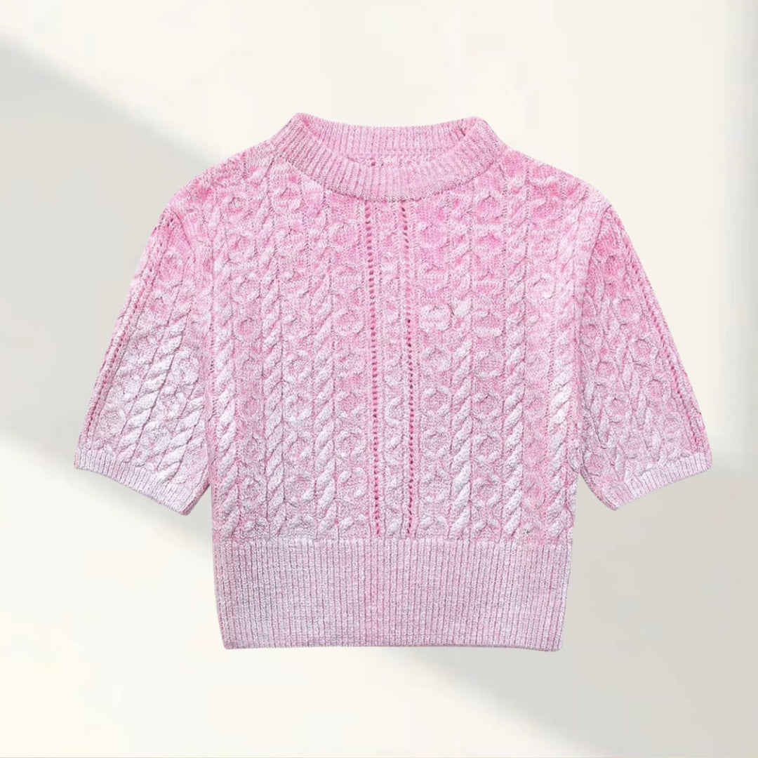Damen Kurzer Strickpullover mit raffiniertem Zopfmuster und lässigem Schnitt R&B