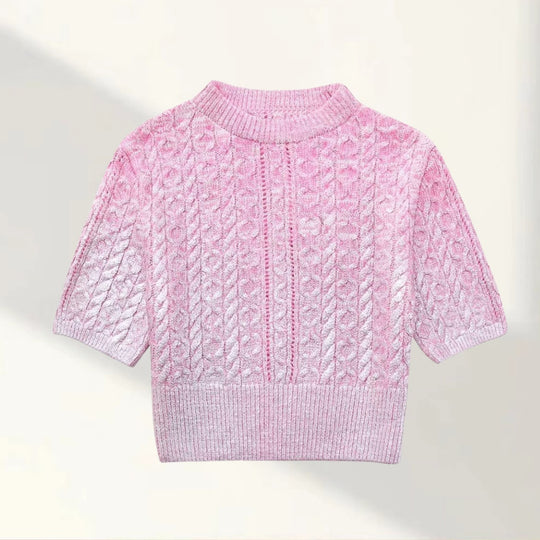 Damen Kurzer Strickpullover mit raffiniertem Zopfmuster und lässigem Schnitt R&B