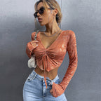 Damen Langarm Crop-Top mit in sich gedrehtem Design