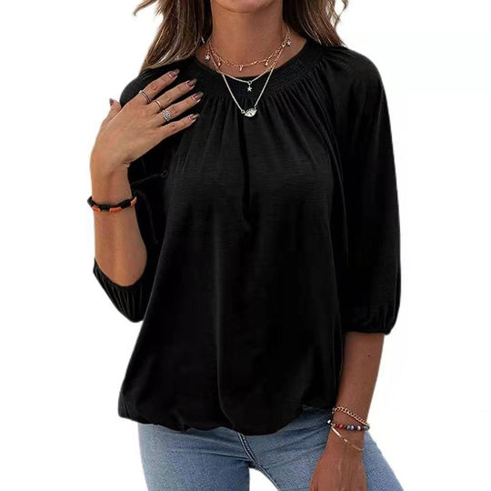 Damen leichtes Blusenshirt mit romantischem Puffärmel und lässigem Schnitt R&B