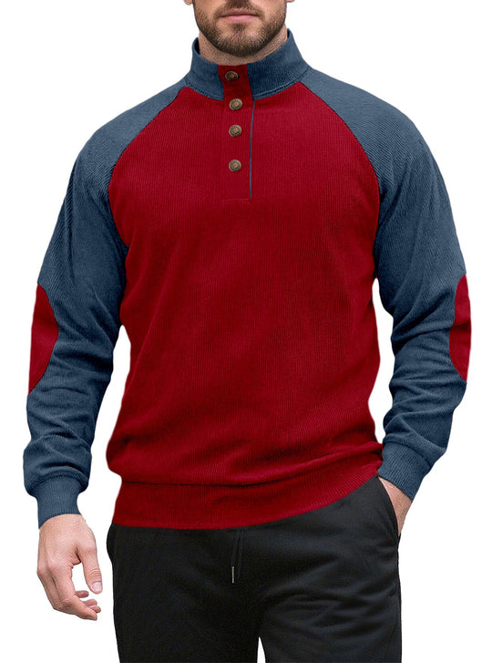 Herren nan zweifarbiger Ripptroyer mit asymmetrischer Knopfleiste und Velours-Ellbogenpatch R&B