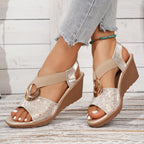 Damen Wedge-Sandalen mit floralem Design und komfortablem Riemendesign R&B