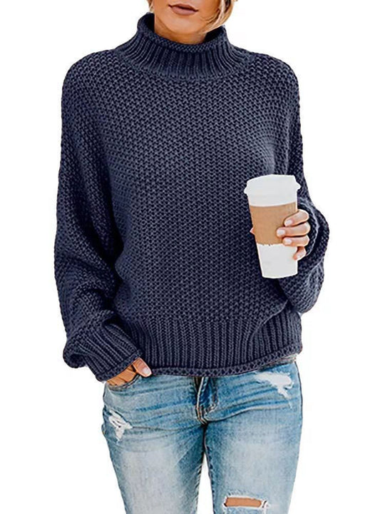 Damen lässiger Strickpullover mit hohem Kragen und strukturierter Oberfläche R&B