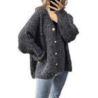 Damen Grobstrickjacke mit modischen Knöpfen und lässigem Schnitt R&B