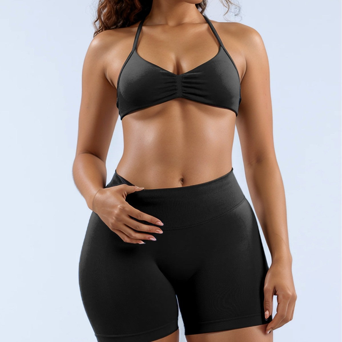 Damen Sport-Bikini-Oberteil mit hoch geschnittenen Shorts und nahtlosem Design R&B