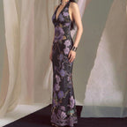 Damen Elegantes Maxikleid mit floralem Design und tiefem V-Ausschnitt R&B