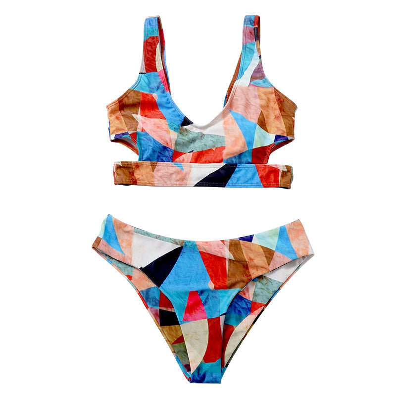 Damen Sport-Bikini mit geometrischem Design und breiten Trägern R&B