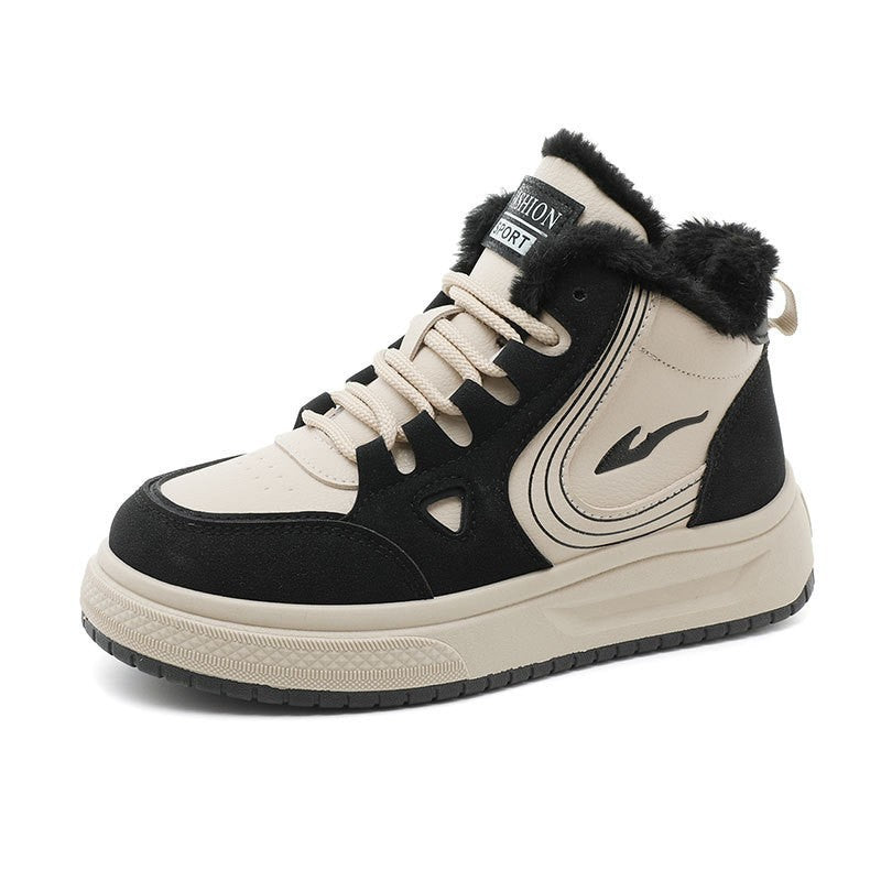 Damen modische High-Top Sneakers mit kuscheligem Fleecefutter und rutschfester Sohle R&B