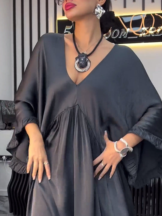 Damen Longmaxikleid mit eleganten Schlagärmel und fließendem Schnitt Heidi-Mode