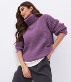 Damen Strickpullover mit hohem Kragen und strukturierter Maschenoberfläche R&B