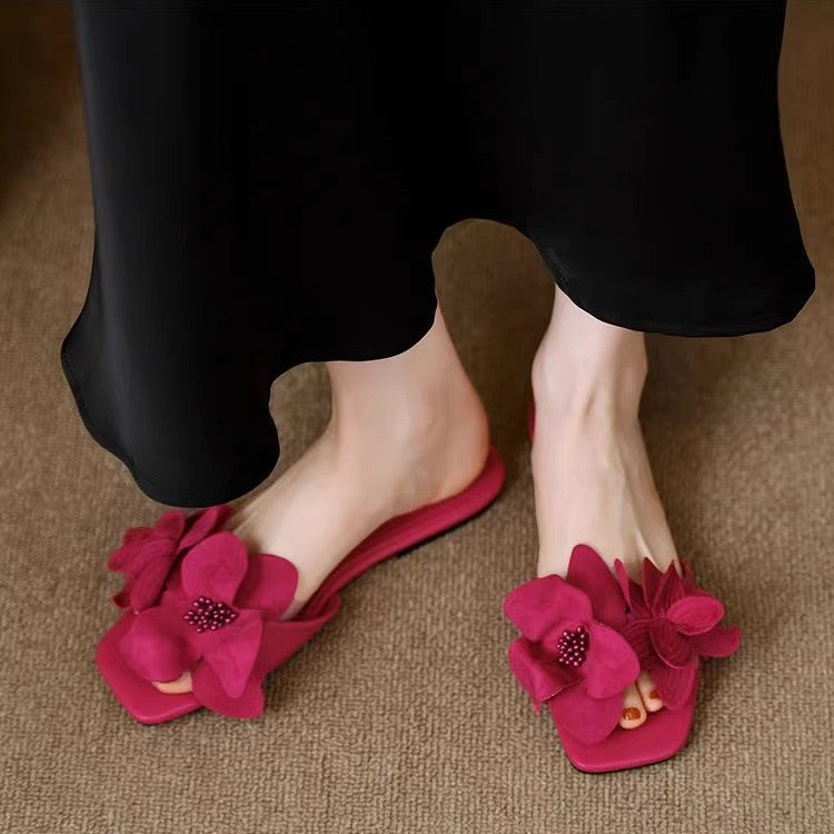 Damen elegante Slipper mit floralen Details und Strassverzierungen R&B