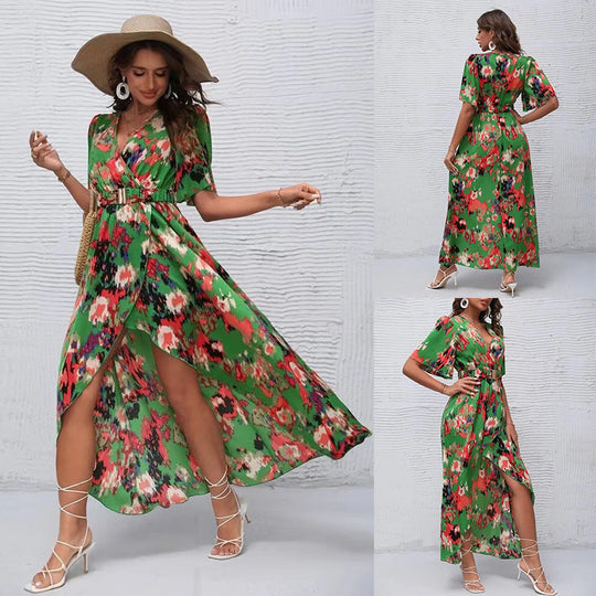 Damen Maxikleid mit elegantem Wickelstil und raffinierten Ärmeln R&B