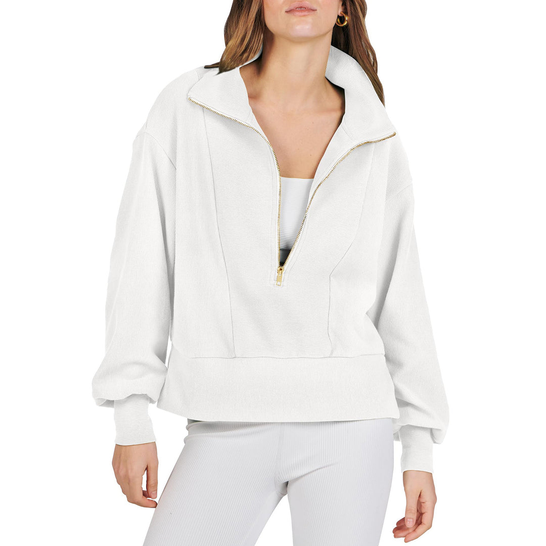 Damen sportlicher Pullover mit hohem Kragen und Reißverschluss R&B