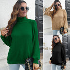 Damen Grobstrickpullover mit hohem Kragen und feiner Struktur R&B