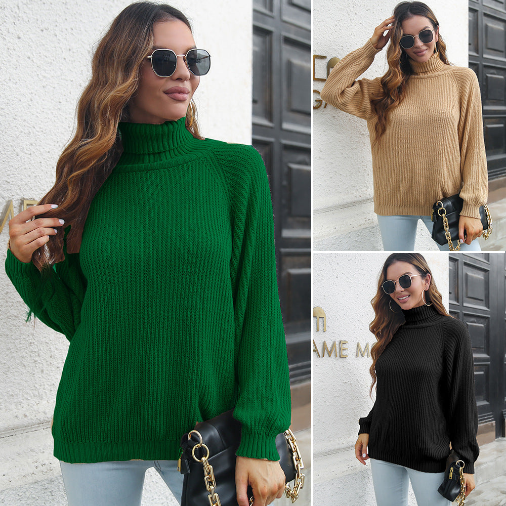 Damen Grobstrickpullover mit hohem Kragen und feiner Struktur R&B