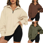 Damen Oversized Sweatshirt mit kurzem Reißverschluss und lässigem Schnitt R&B