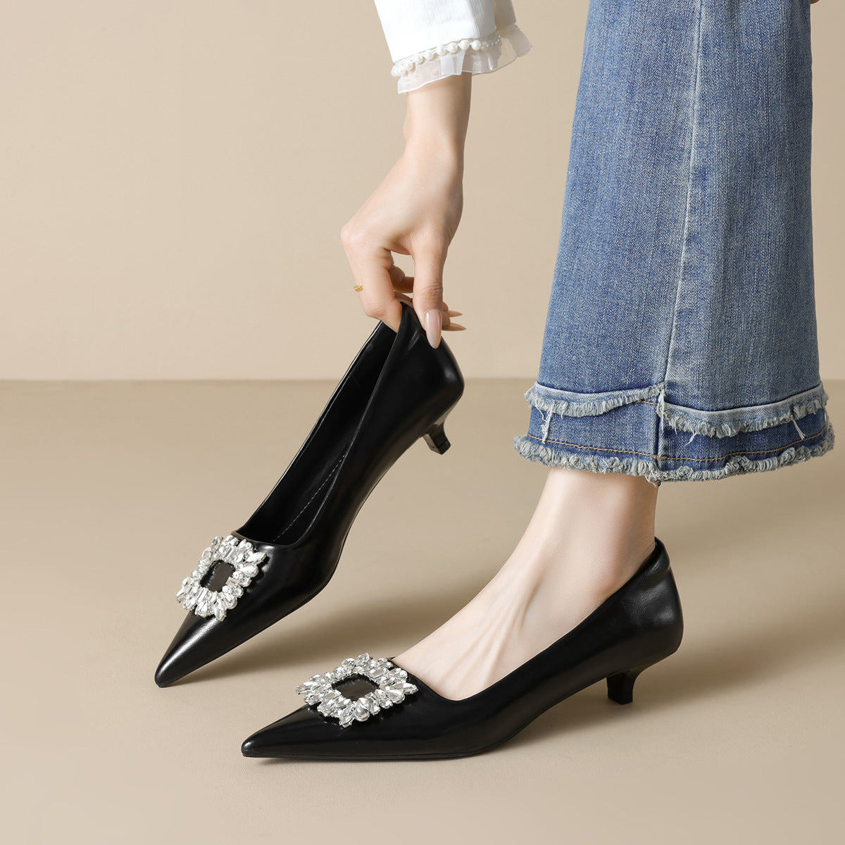 Damen elegante Pumps mit funkelndem Strassbesatz