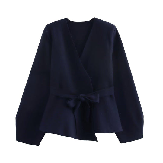 Damen Wickeljacke mit eleganter Taillierung und Bogenmotiv R&B