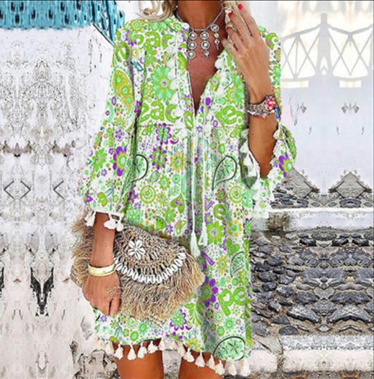 Damen Tunika-Kleid mit kreativem Print und Taschendetails R&B