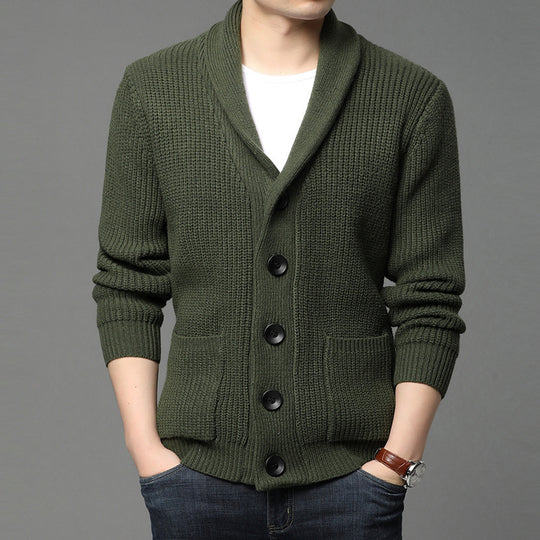 Herren Strickjacke mit Schalkragen und praktischen Taschen R&B