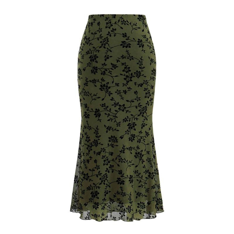 Damen Eleganter Maxirock mit floralem Design und leichtem Stoff R&B
