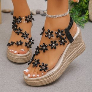 Damen Wedge-Sandalen mit floralem Dekor R&B