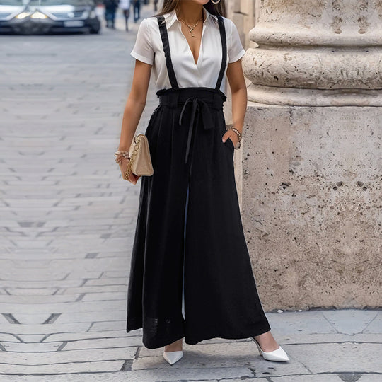 Damen Culotte-Jumpsuit mit verstellbaren Trägern und elegantem Kordelzug R&B