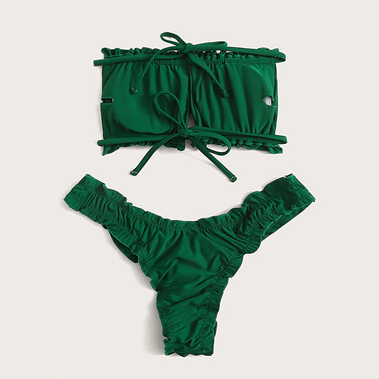 Damen Bandeau-Bikini mit gerafftem Design und Seitenschnürung R&B
