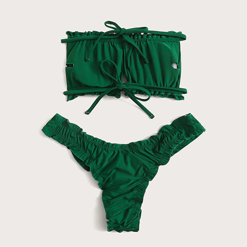 Damen Bandeau-Bikini mit gerafftem Design und Seitenschnürung R&B
