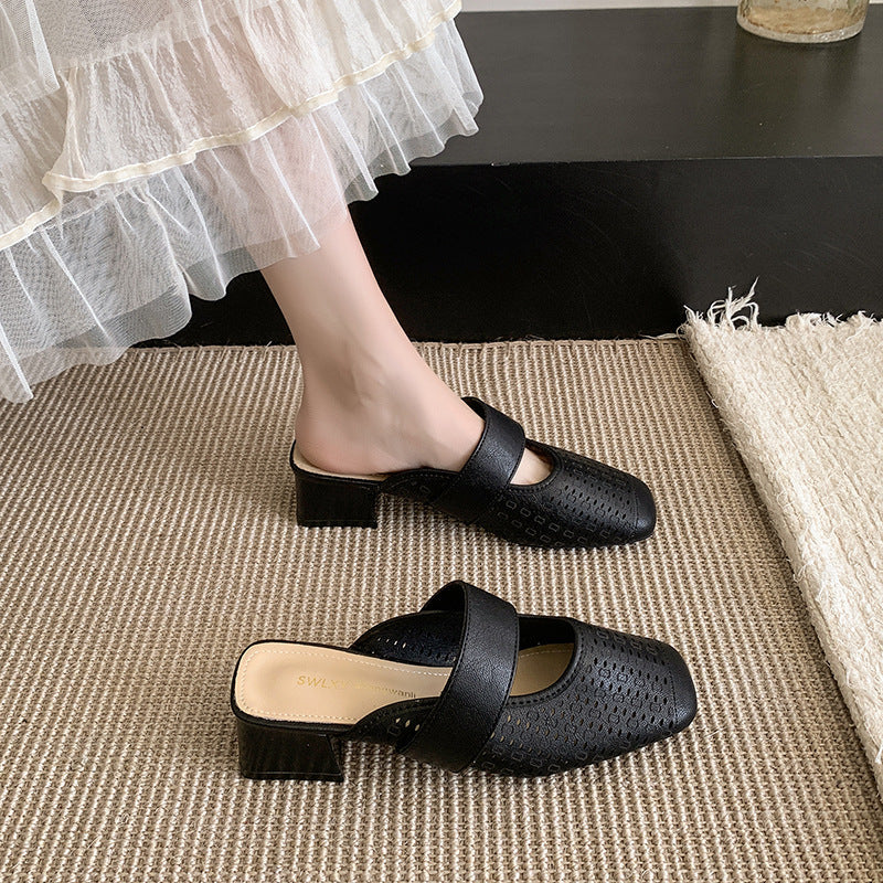 Damen Mules mit modischem Lochdesign und bequemem Blockabsatz
