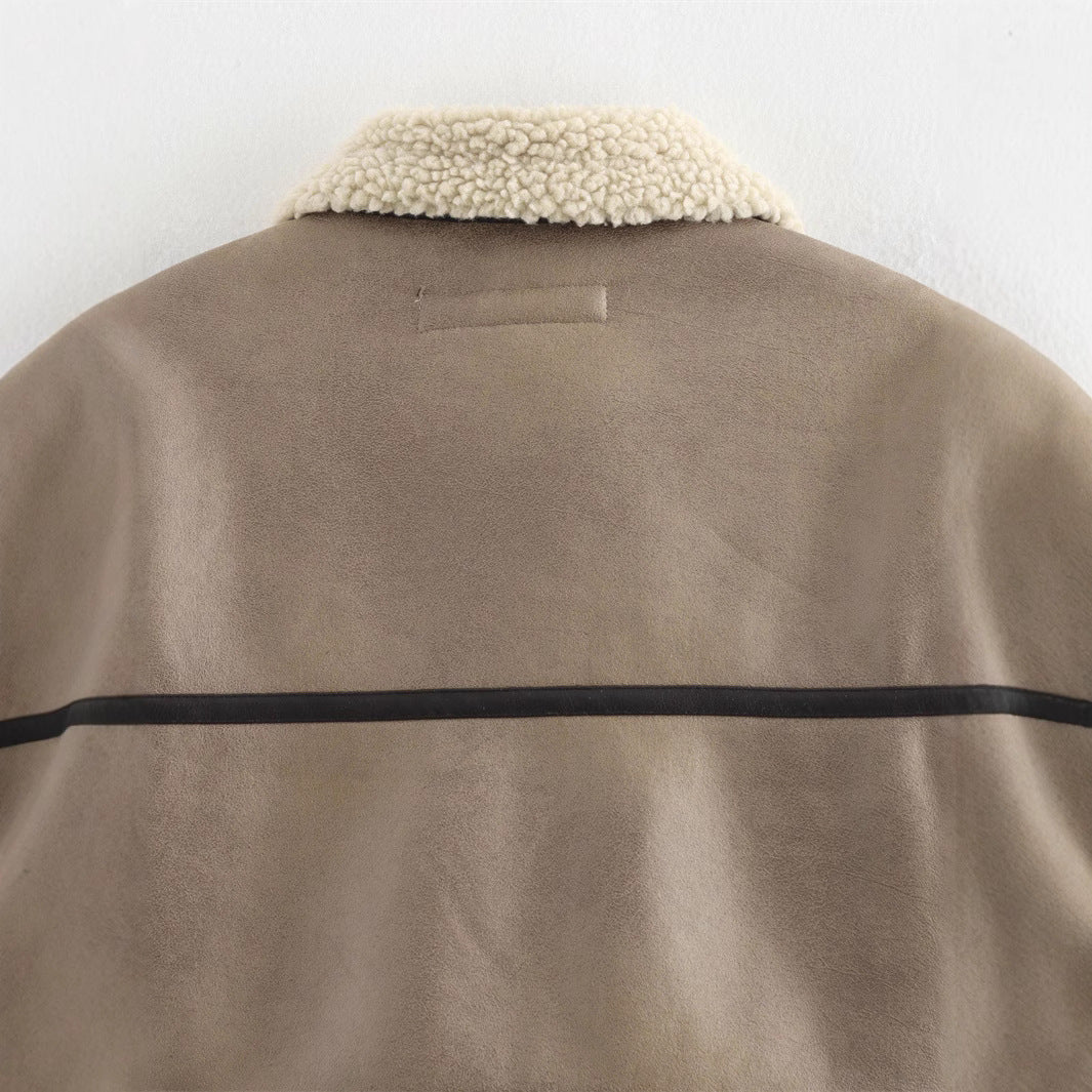 Damen Kurze Teddyfelljacke mit akzenten R&B
