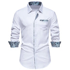 Herren Langarmhemd mit modischem Paisley-Muster an Kragen und Manschetten R&B