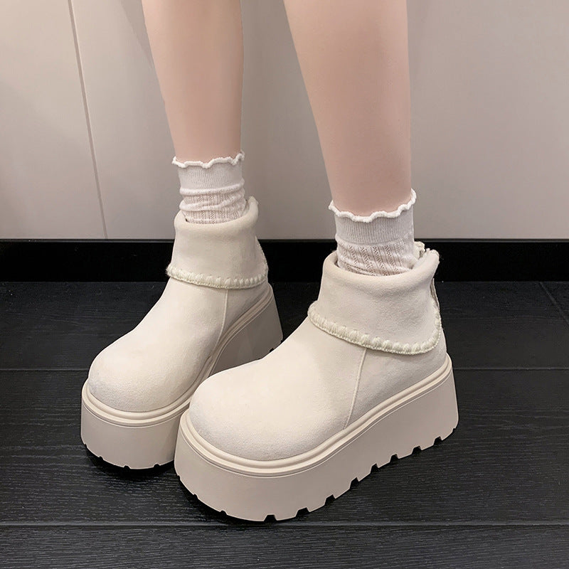 Damen Plattformstiefel mit warmem Innenfutter und dekorativem Abschlusssaum R&B