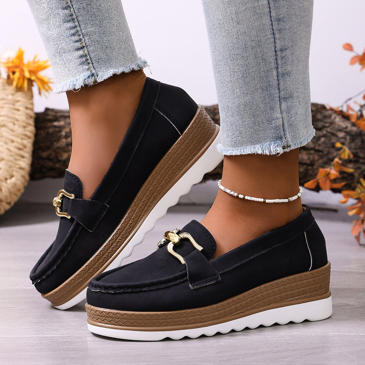 Damen Elegante Mokassins mit modischem Plateau