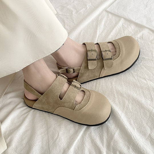Damen Komfortable Clogs mit dekorativen Riemen und atmungsaktiver Sohle R&B