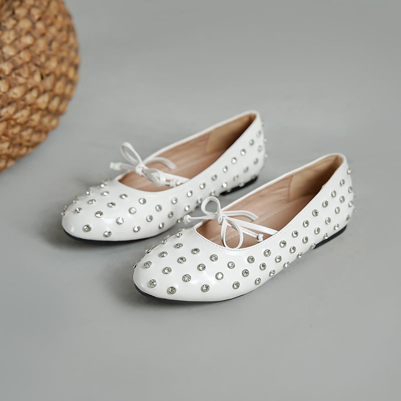Damen Ballerinas mit dekorativen Strassapplikationen und modischem Schleifendesign