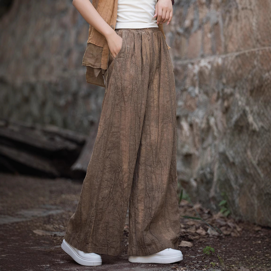 Damen weite Leinenhose mit eleganter Textur R&B