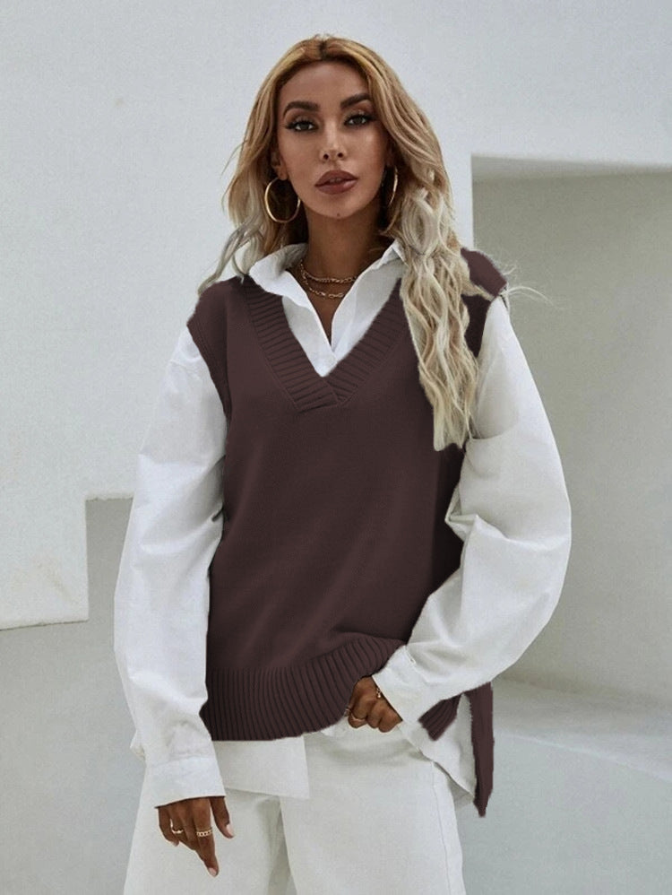 Damen Strickweste mit V-Ausschnitt und eleganter Rippenstruktur R&B