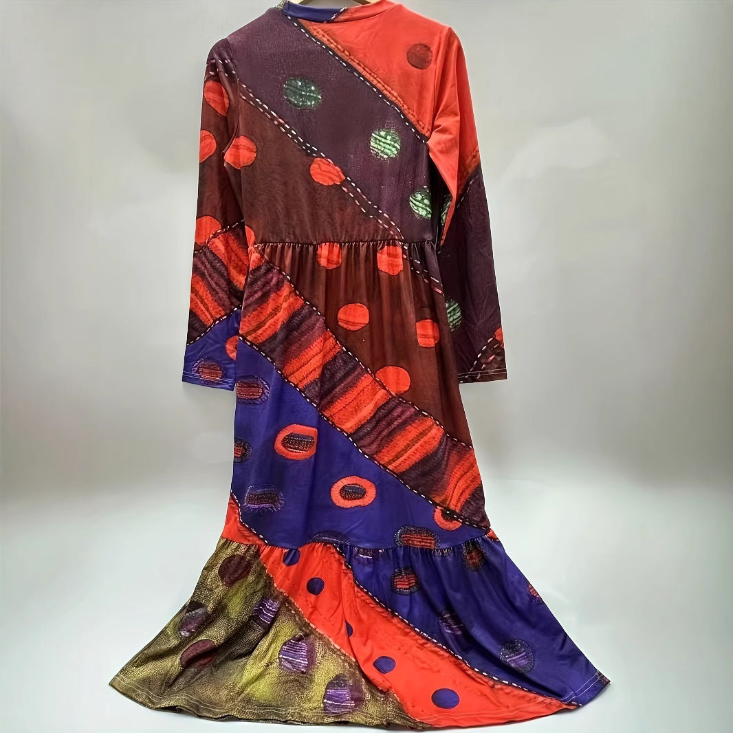 Damen Maxikleid mit geometrischem Muster und Taschen R&B