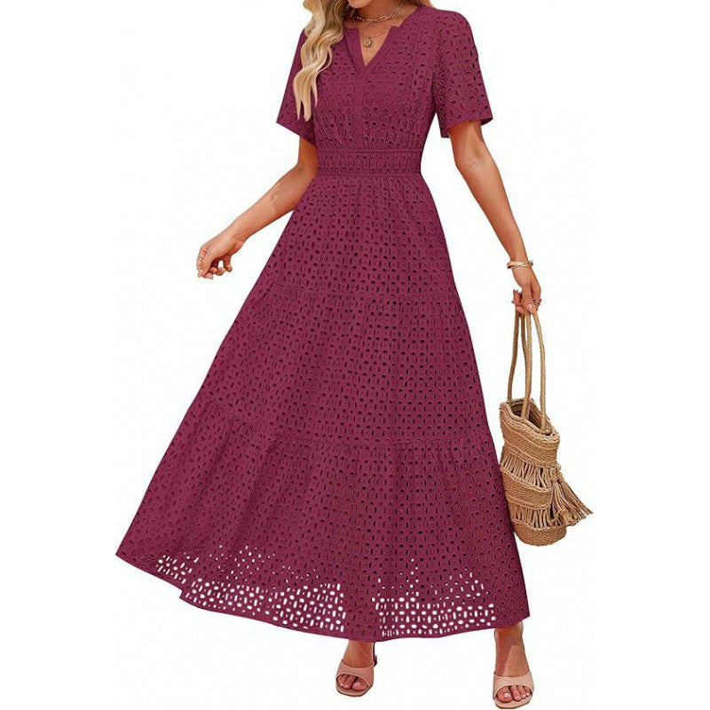 Damen Maxikleid mit gehäkeltem Muster R&B